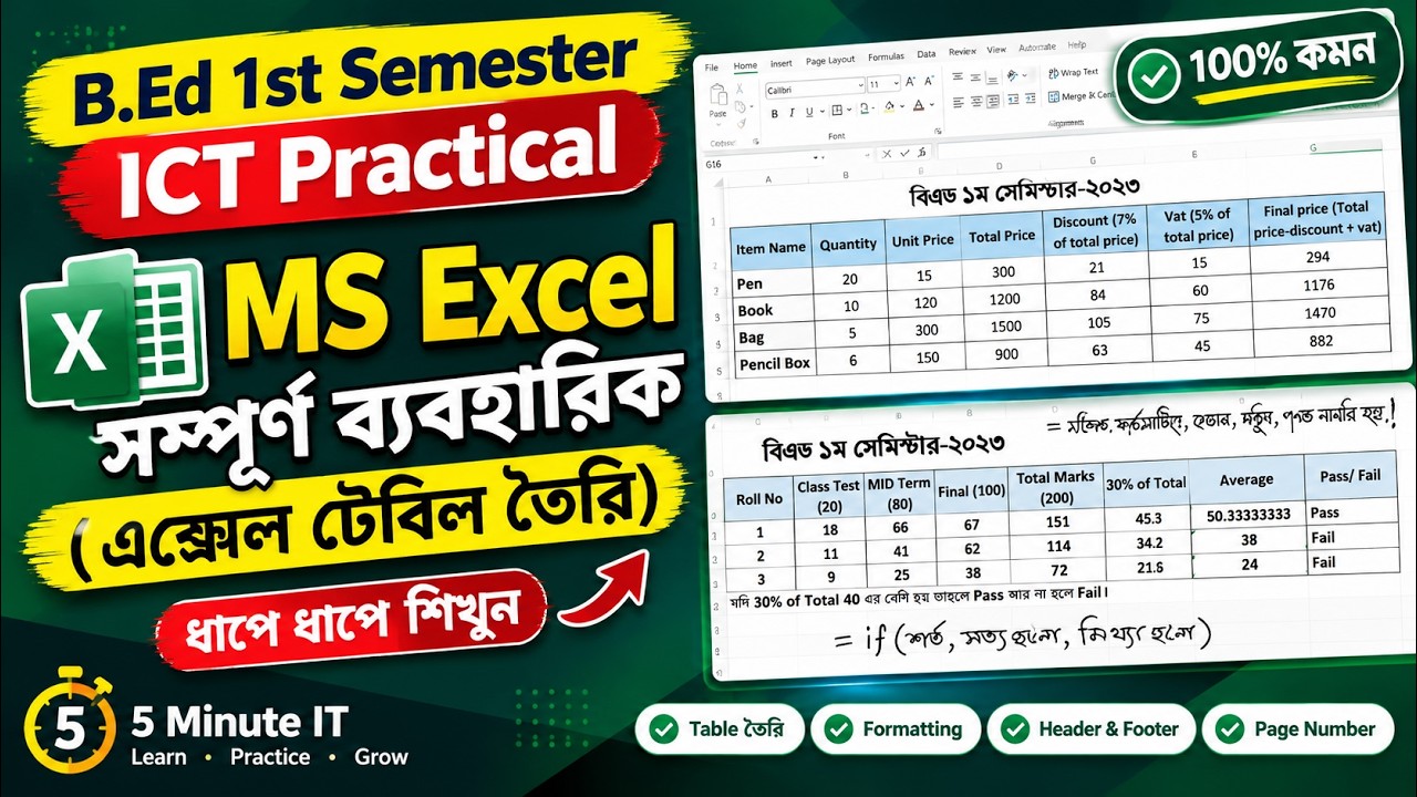 B.Ed ICT Practical 2026 | MS Excel Basic Bangla Tutorial | Class 02 ...