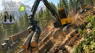 FS25 Multiplayer Logging Madness on a STEEP Mountain with The Viking Crew!