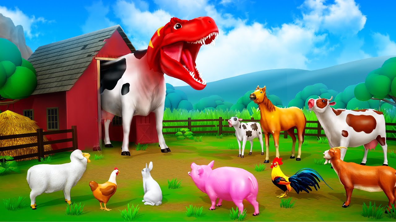 Cow Rex Diorama   Hilarious Dinosaur Head Cow Adventure Funny Animals Cartoons 2024