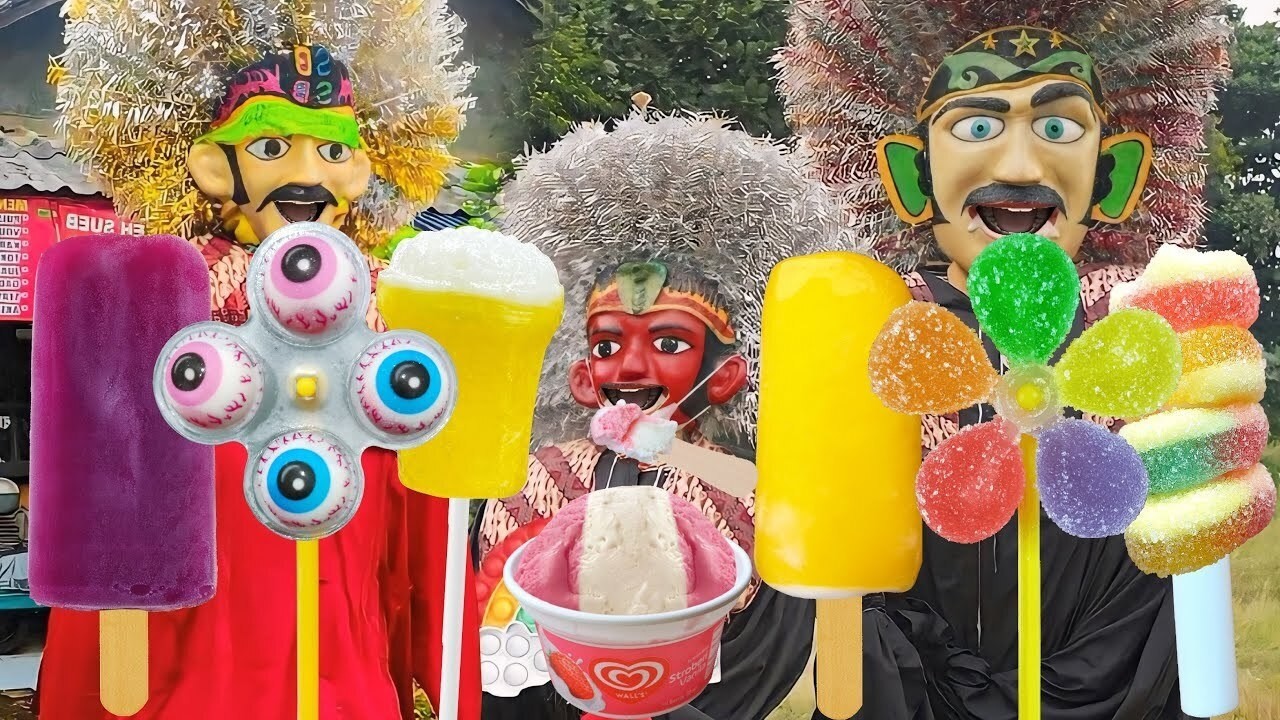 ONDEL ONDEL BETAWI MAKAN SEMUA ES KRIM DAN PERMEN UNIK, KELUAR UPIN IPIN JADI KETAWA
