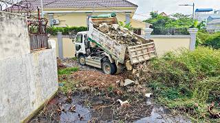 Download Lagu Amazing Start New Project!! Dump Truck Unloading Stone with Komat'su D20P Dozer MP3