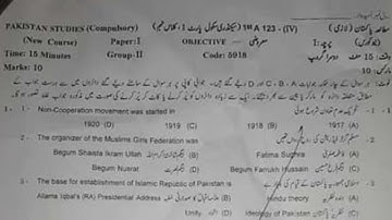 Today 9th class pak study Gujranwala board (group 2) mcqs 2023