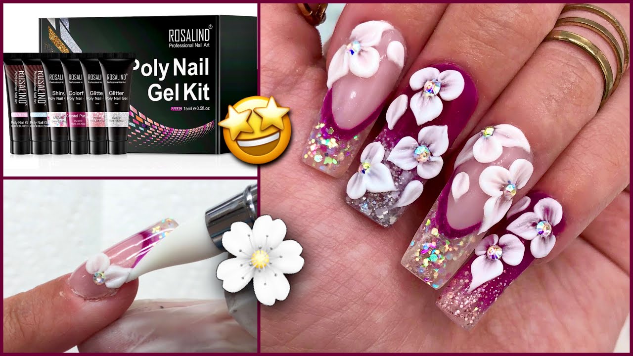 CHERRY BLOSSOM POLYGEL NAILS🌸 HOW TO FRENCH TIP & 3D FLOWER CHARMS DESIGN!