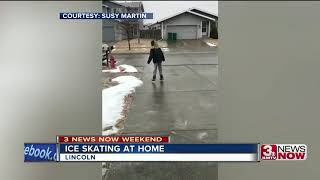 Girl skates on driveway