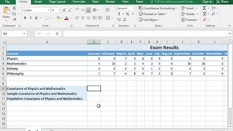 Use the COVAR, COVARIANCE,COVARIANCE.S,COVARIANCE.P functions to calculate the covariance