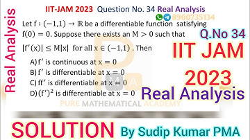 IIT JAM 2023 Mathematics | Solution | Real Analysis | Question Number 34 | By Sudip Kumar PMA