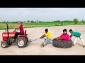 Danish pulling tyre with mini tractor new comedy and funny with comedians  comedy episode 16