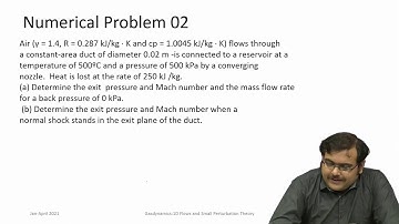 lec47 1D Flows with Heat Addition: Rayleigh Flows – Numericals
