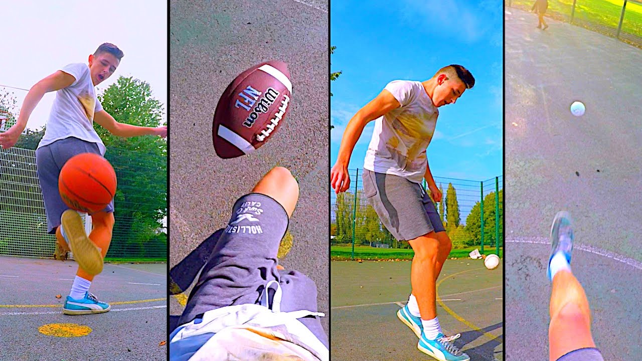 CRAZY Football Skills & Trick Shots With Basketball, American Football, Baseball & Golf Ball