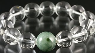 本翡翠入り水晶16ミリ ゴムブレスレット / Jadeite&Quartz Bracelet