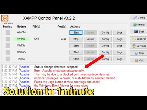 📀Xampp Problem || apache shutdown unexpectedly in Xampp ||  How to Fix ? Bangla | Xampp Not Start |