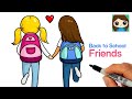 How to Draw Best Friends Holding Hands 💕Back to School