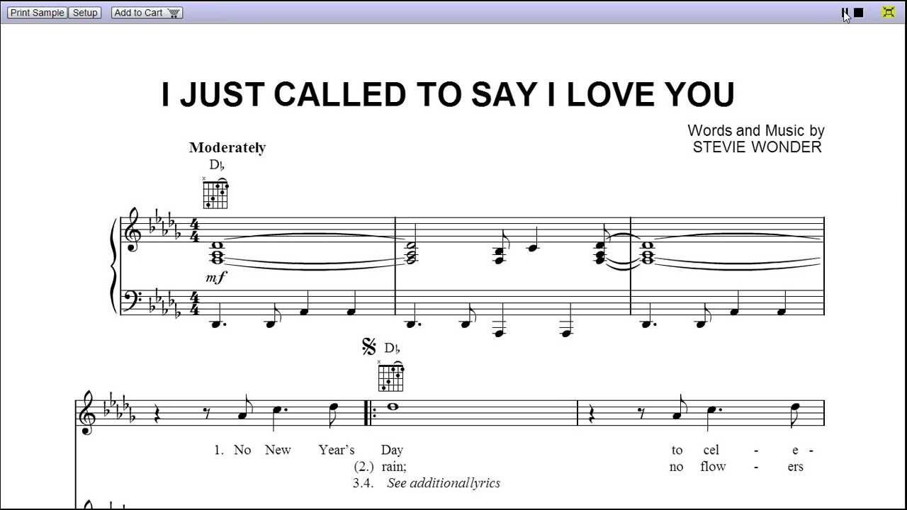 "I Just Called To Say I Love You" by Stevie Wonder - Piano Sheet Music Have To Say I Love You In A Song Chords
