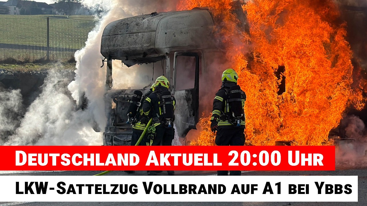 Deutschland Aktuell 20:00 Uhr | LKW-Sattelzug Vollbrand auf A1 bei Ybbs – Großeinsatz Feuerwehr