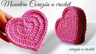 HERMOSO monedero en forma de corazon a crochet / monedero corazón tejido a ganchillo