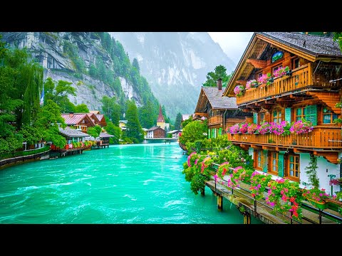 Интерлакен, Швейцария🇨🇭 Прогулка под дождем 🌧️