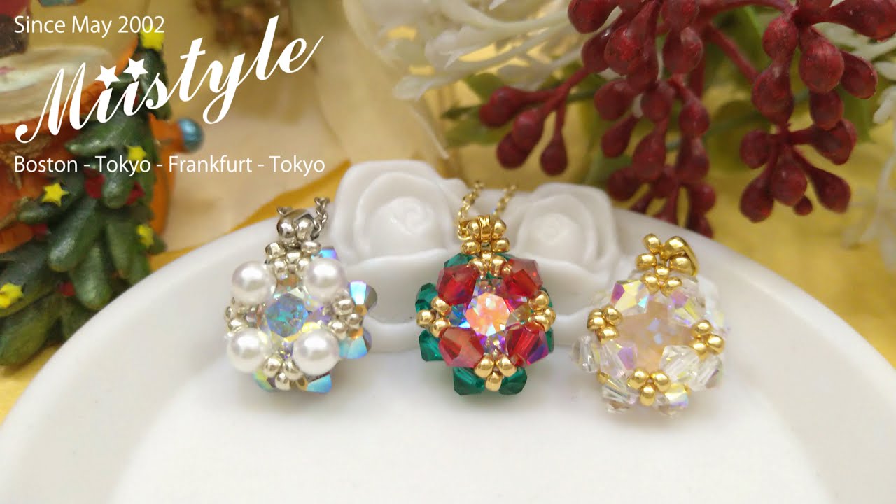 【ビーズステッチ　8mmチャトン包みのペンダント 】No.128 Designed Oct.7 th.2025 Miistyle 