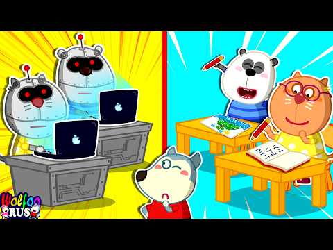 О нет, друзья Вулфу стали роботами! | Истории о возвращении в школу | Wolfoo Russian