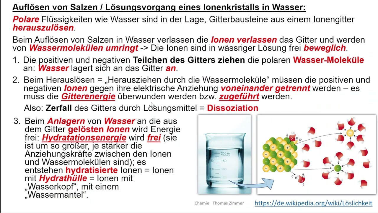 Chemie Sek. I - 26 Ionenbindung IV: Eigenschaften von Salzen; Hydratwasser; Lösen in Wasser