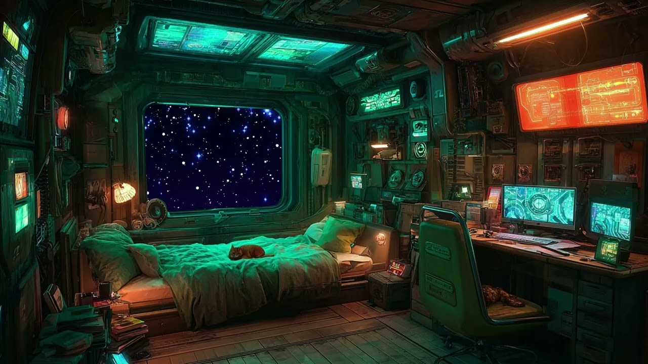 Deep Green Space Mission | Soundplay with Typing, Computer Chirps, Purring, Space Sounds | 10 hrs