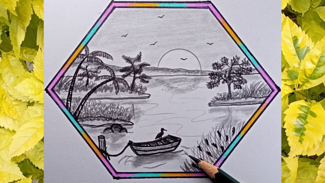 Drawing a tropical landscape 🌴🌅 — The delicate caress of the sunset ...