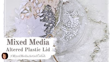 #MixedMediaArtistsCollab - Winter landscape on a altered plastic lid - From Trash to Treasure