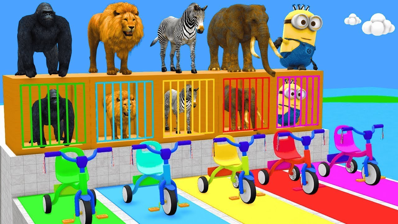 Long Slide Game with Cow Elephant Gorilla Hippopotamus Tiger 3d Animal Game Funny 3d Animals