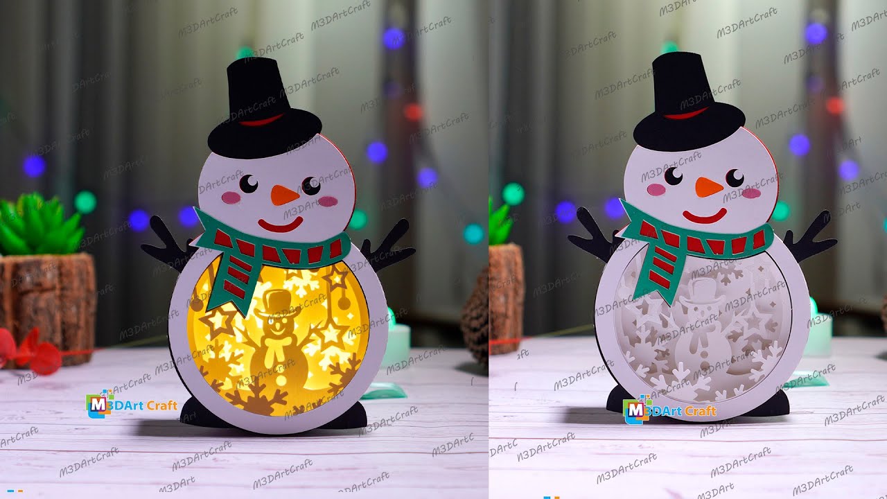 シャードボックス3Dアートクリスマスバージョン　サンタクロース　スノーマン How to make Snowman Hanging Shadow Box 3D Christmas Lantern for