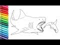 Drawing and Coloring The Megalodon - Megalodon Shark Color Pages for Children