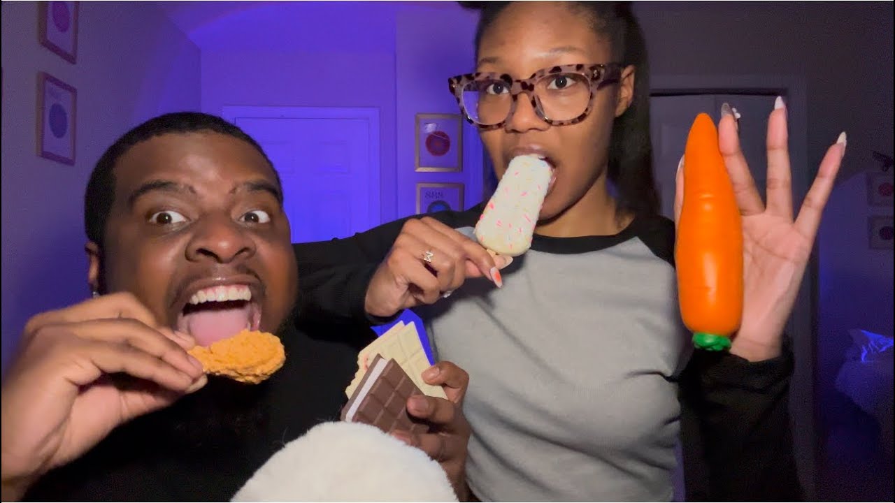 ASMR Fake Food Eating 🥕🍗Double Mouth Sounds 😋