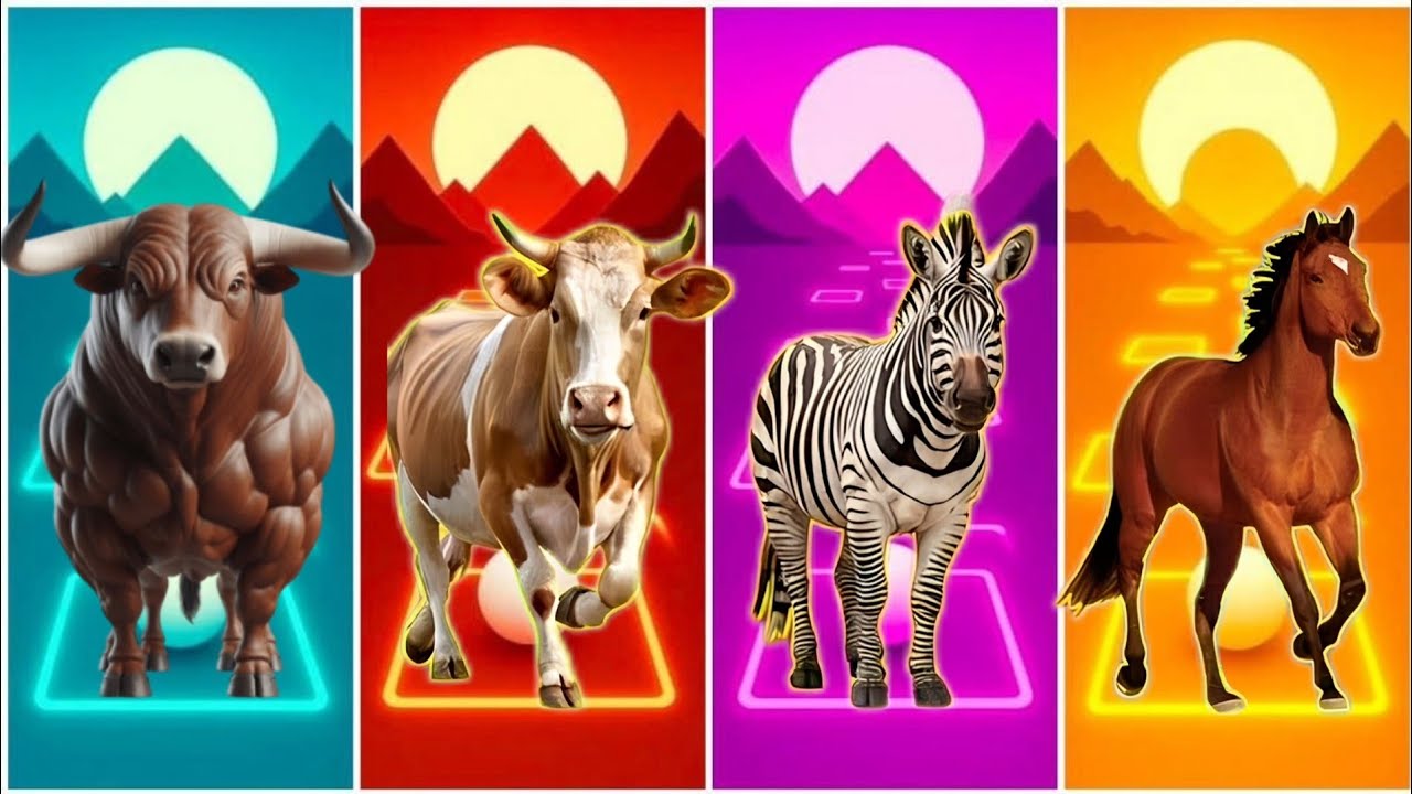 Funny Bull 🐃🆚 Funny Cow 🐄🆚 Funny Zebra 🦓🆚 Funny Horse 🐎🆚 Tiles Hop EDM Rush 