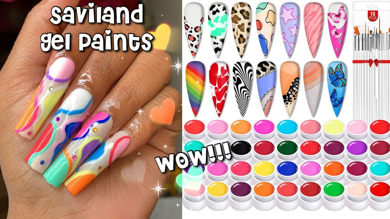 Saviland 36 Color Gel Paint Kit Multicolor Abstract Nail Art