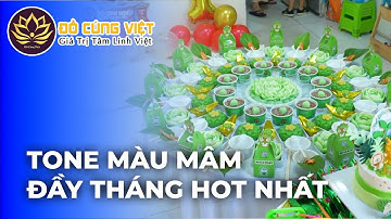 Mâm cúng đầy tháng cho bé trai tone màu xanh lá năm 2025 - Đồ Cúng Việt
