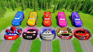 Mega Pixar Cars Pit Transform Lightning McQueen Into Evil Mcqueen! BeamNG.Drive Battle!