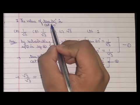 The value of tan 30 degree upon cot 60 degree is A) 1/root 2 B) 1/root 3 C) root 3 D) 1