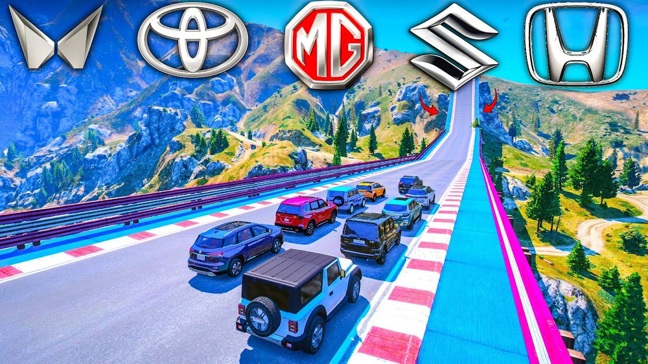 INDIAN 🚗 SUV VS STRAIGHT 😱 RAMP JUMP  TO MILITARY TUNNEL IMPOSSIBLE CHALLENGE IN GTA V 