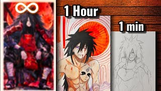 Draw Madara In 1 minute VS Infinity Hours Chellenge 😳 | Madara uchiha Drawing