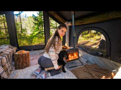 2 Days Solo Camping | Fishing, Wood Stove Cooking & Cozy Tent 🔥 thumbnail