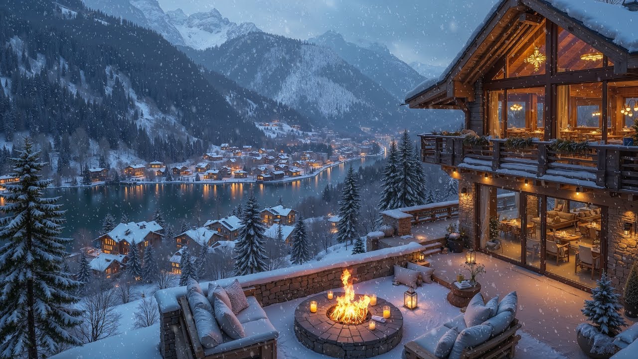 Нежная зимняя джазовая фортепианная музыка ☕ Теплое потрескивание камина и прекрасная природа