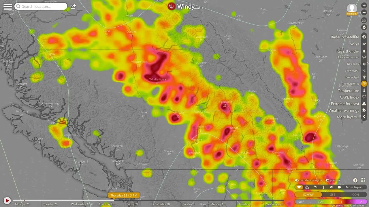Wildfire Week in BC! High Heat & Dry Lightning! Wednesday-Friday Target, All Details Here!!