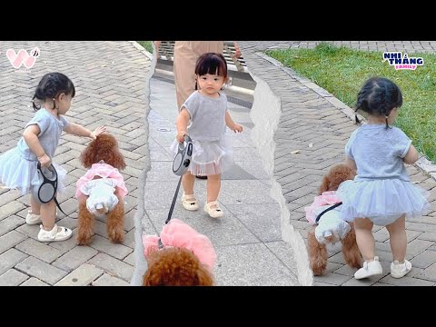 Winnie dắt cún đi dạo công viên | Nhi Thắng Family