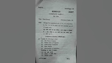 Company Law-I B.Com 3rd Sem KUK Previous Year Question Paper 2023✌️✌️