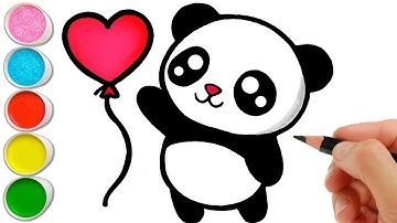 how to draw panda🐼 with heart balloon drawing idea for kids and toddlers - ABC rhyme song for kids