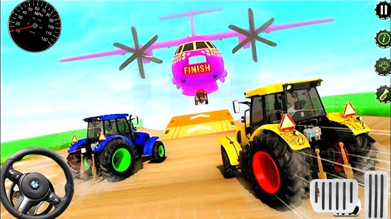 3D tractor stunt racing with difficult challenge - mega ramp stunt ...