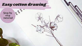 How to draw cotton flowers. Cotton flowers perspectives. Floral illustration. Step by step tutorial.