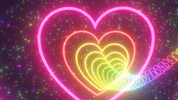 Endless Wavy Rainbow Heart Shape Neon Glow Tunnel With Sparkle Stars 4K Motion Background for Edits