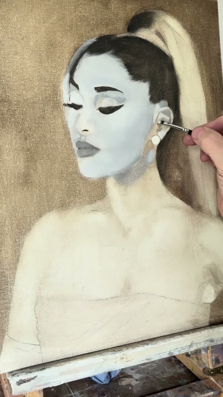Paint Ariana Grande - 2nd - First Greyscale - By Pete Kersh #art