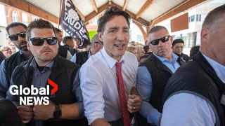 Trudeau swarmed by hostile crowd during event in Belleville, Ont.