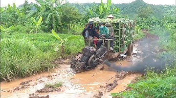 xe công nông 2 câu chở chuối đường lầy phá đường