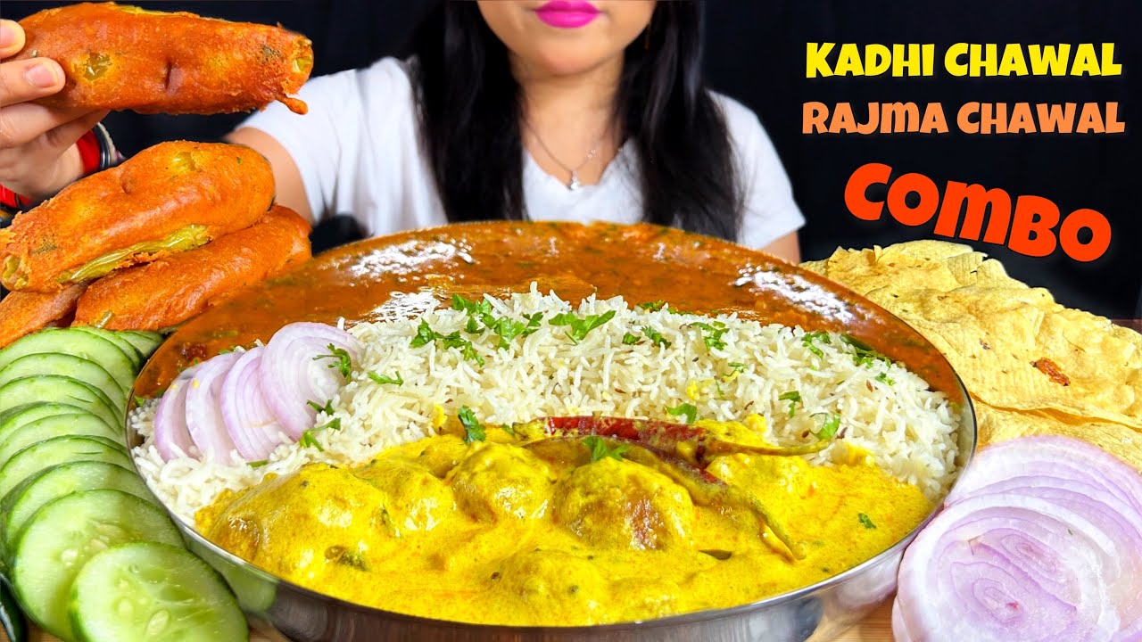 EATING RAJMA CHAWAL, KADHI CHAWAL, MIRCHI PAKODA | INDIAN FOOD MUKBANG | ASMR EATING